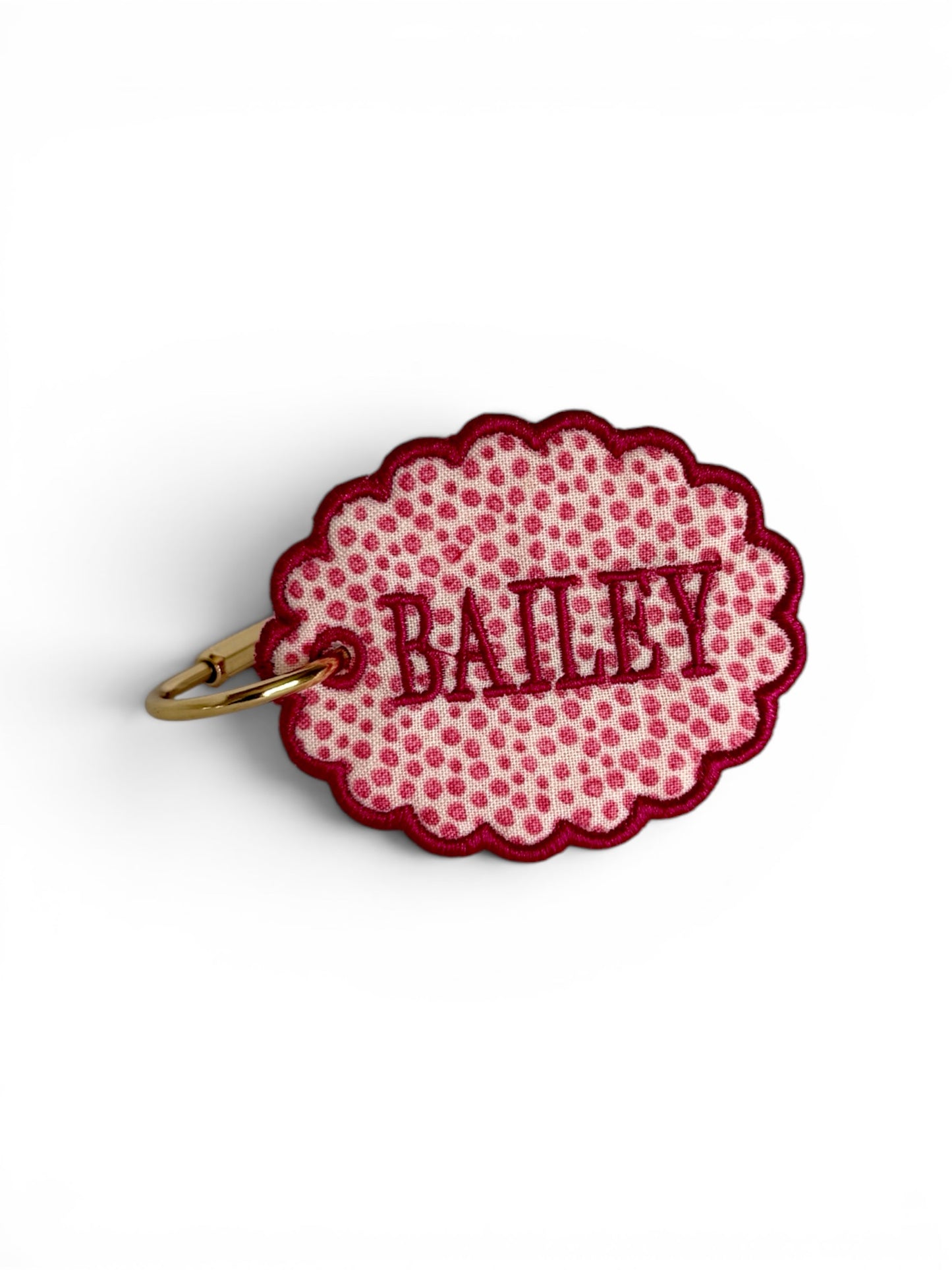 Personalized Embroidered Name Bag Tag | Custom Scalloped Keychain | Gift for Moms & Kids