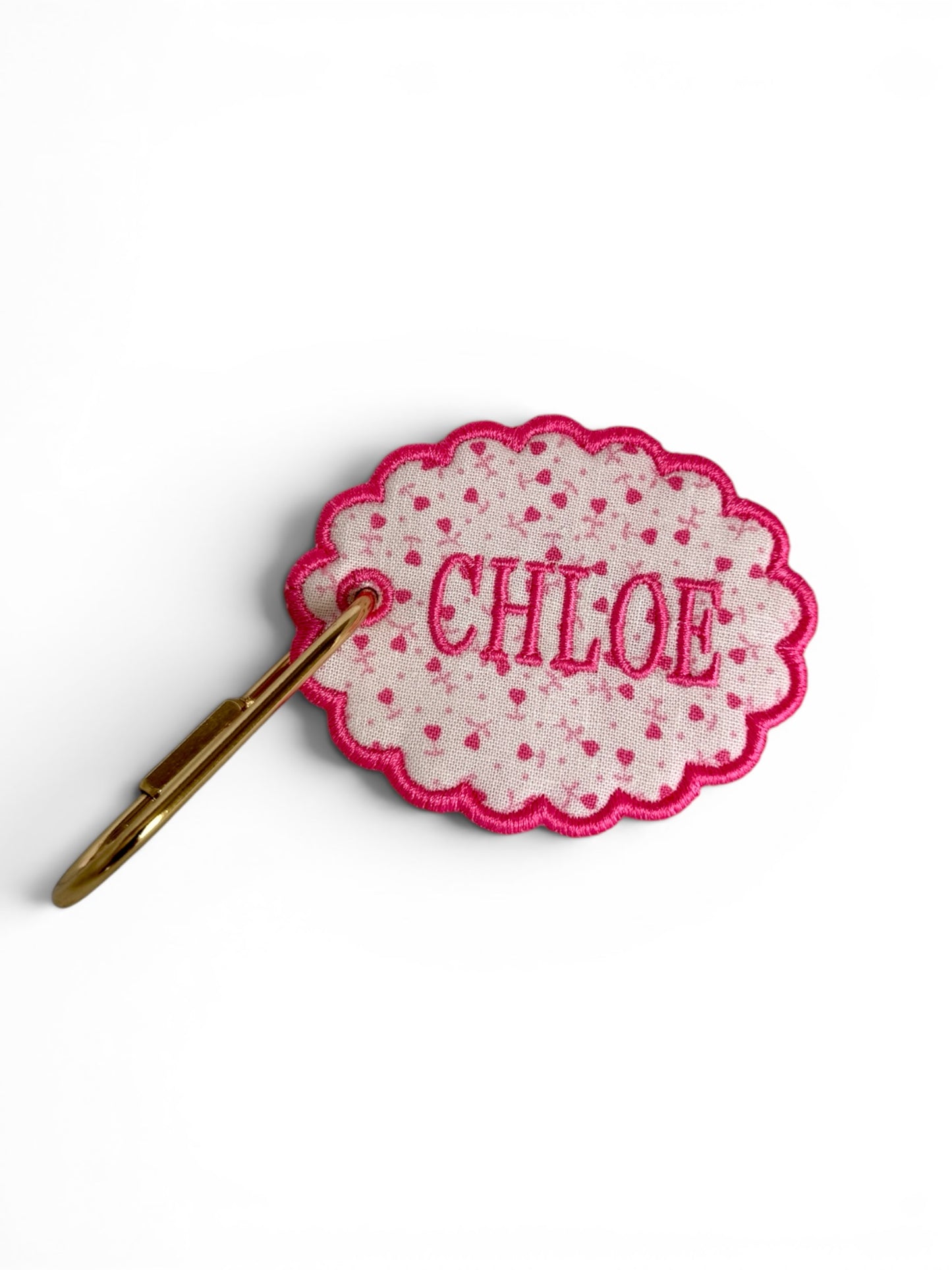 Personalized Embroidered Name Bag Tag | Custom Scalloped Keychain | Gift for Moms & Kids